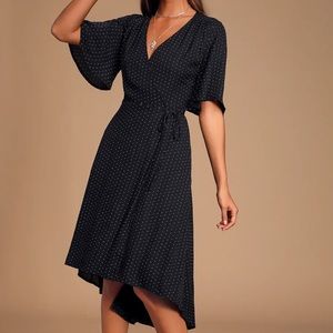 Farah Black Print Midi Wrap Dress Lulu’s